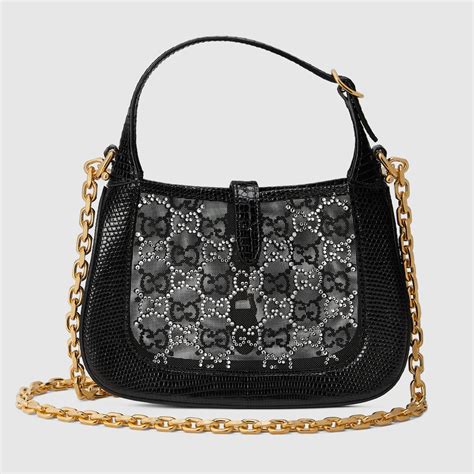 gucci jackie 1961 mini crystal gg lizard bag